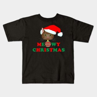 Meowy Christmas 2: Brown Tabby (Red and Green) Kids T-Shirt